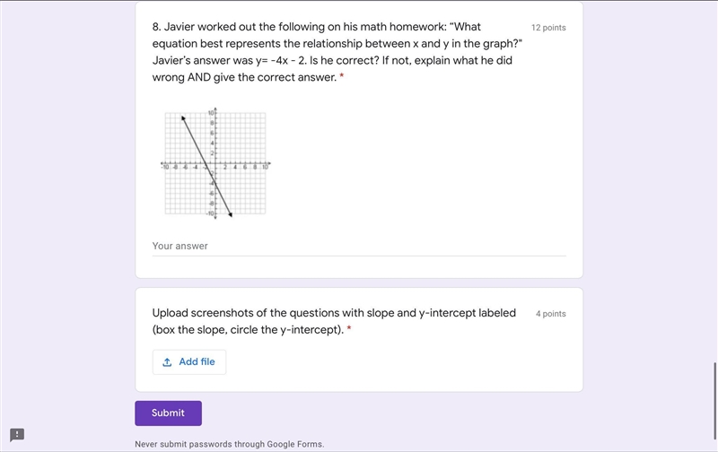 Javier worked out the following on his math homework: “What equation best represents-example-1