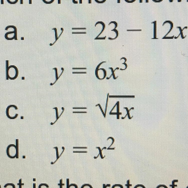 Which of the following equations Are a linear function￼.-example-1