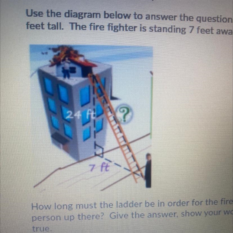 Use the diagram below to answer the question. There is a small building that is 24 feet-example-1