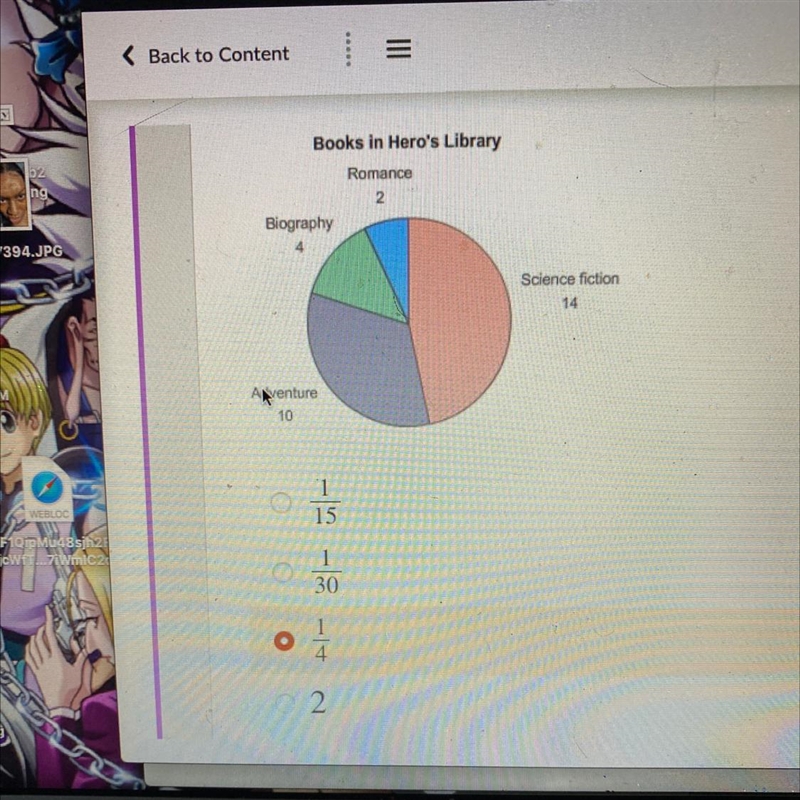 The graph shows the number of each kind of book in Hero's personal library. A book-example-1