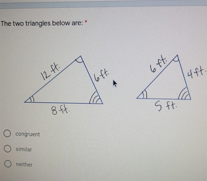 Are the triangles congruent similar neither​-example-1