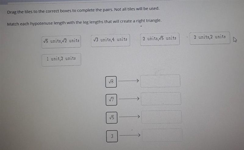 Drag the tiles to the correct boxes to complete the pairs. Not all tiles will be used-example-1