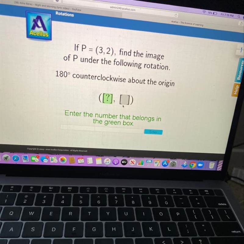 Acellus If P = (3,2), find the image of P under the following rotation. 180° counterclockwise-example-1