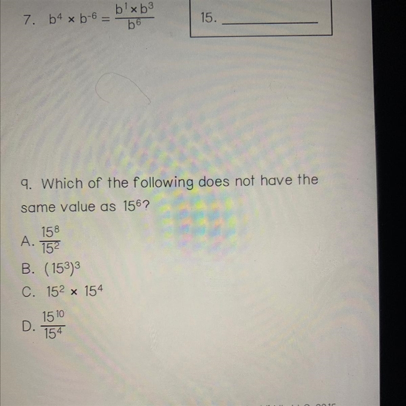 Which of the following does not have the same value as 15 ^6-example-1