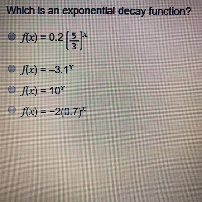 Which is an exponential decay function-example-1