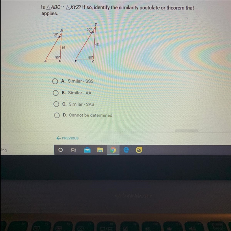 Is AABC AXYZ? If so, identify the similarity postulate or theorem that applies-example-1