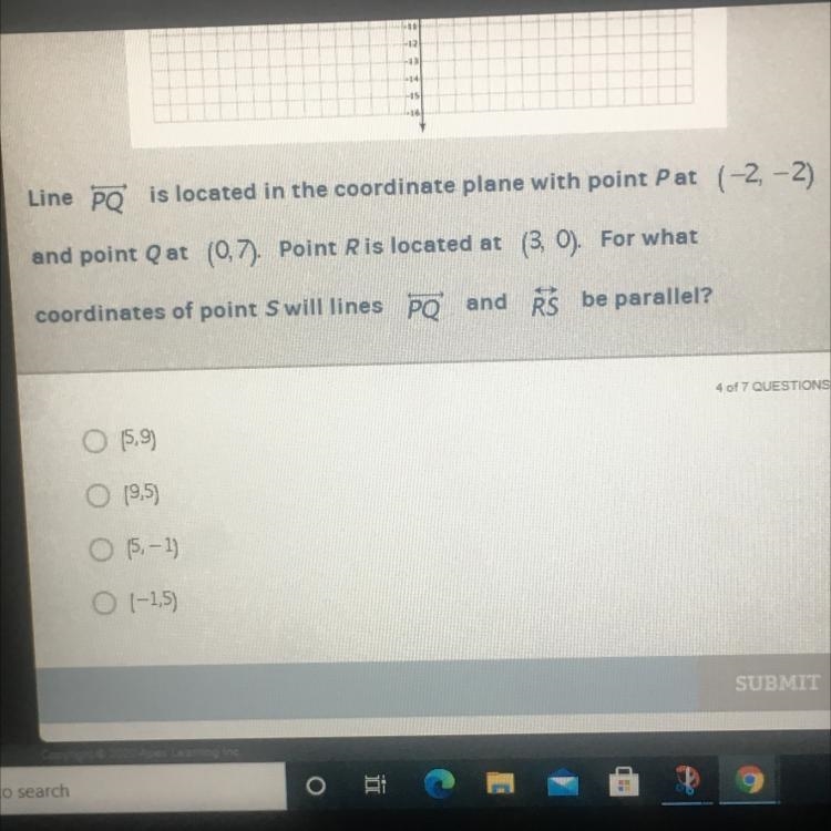 Line PQ is located in the coordinate plane with point P at(-2,-2) and point Q at (0,7). Point-example-1