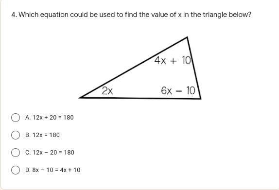 Which equation could be used to find the value of x in the triangle below? (pls help-example-1