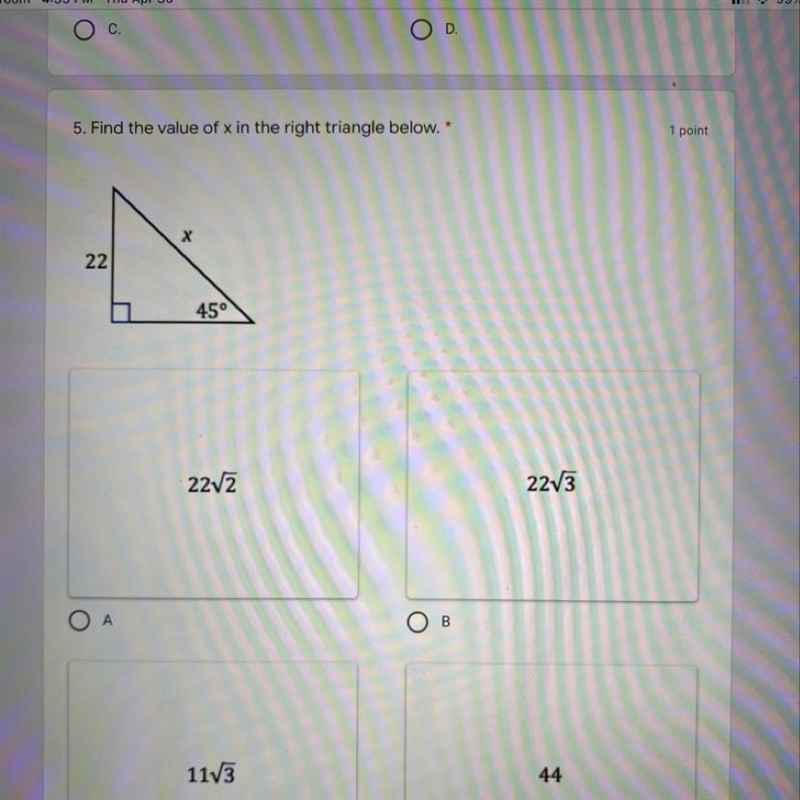 5. Find the value of x in the right triangle below. *-example-1