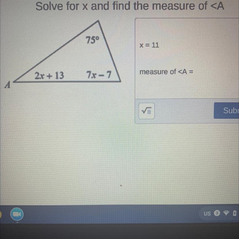 Solve measure of angle A-example-1