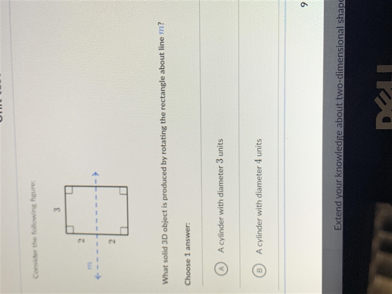 What solid 3D object is produced by rotating the rectangle about line m?-example-1