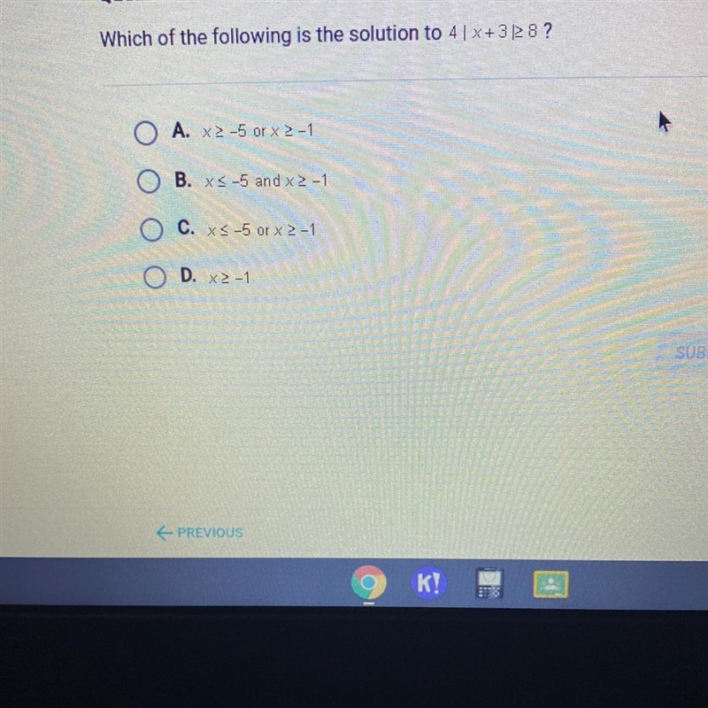 Which of the following is the solution to 4 | x+3|2 8 ?-example-1