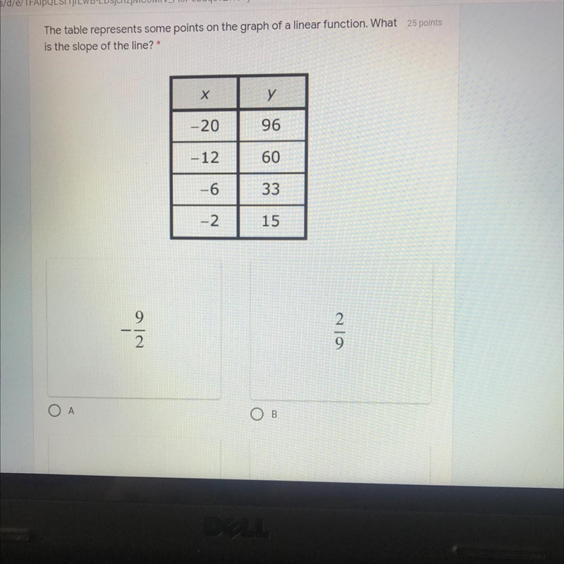 The table represents some points on the graph of a linear function. What is the slope-example-1