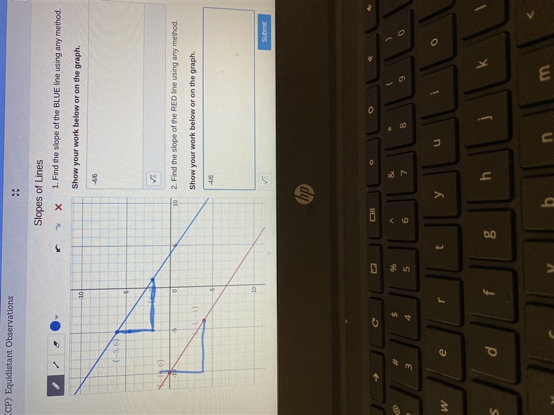 Find the slope... both are -4/6 right?-example-1