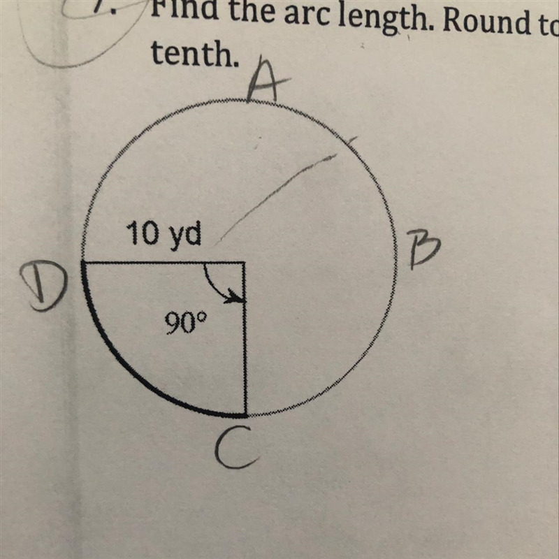 Find arc length. (Ignore the pencil mark, NEED ASAP)-example-1