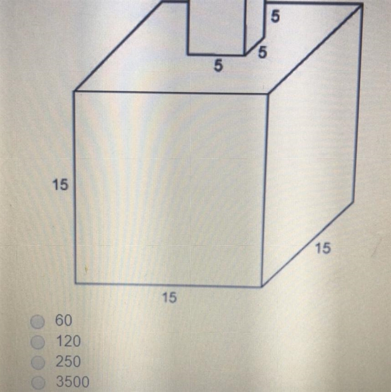 How many 1x1 unit cubes would equal the volume of the figure shown? A 60 B 120 C 250 D-example-1