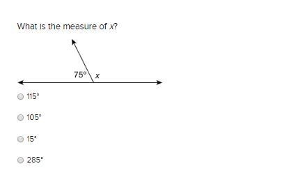 What is the measure of x? 115° 105° 15° 285°-example-1