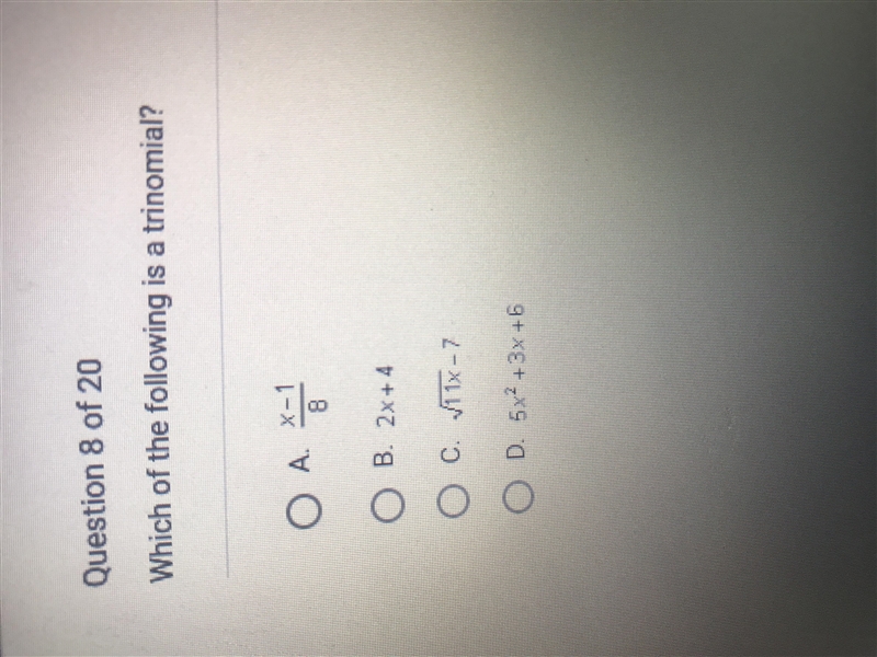 Which of the following is a trinomial?-example-1