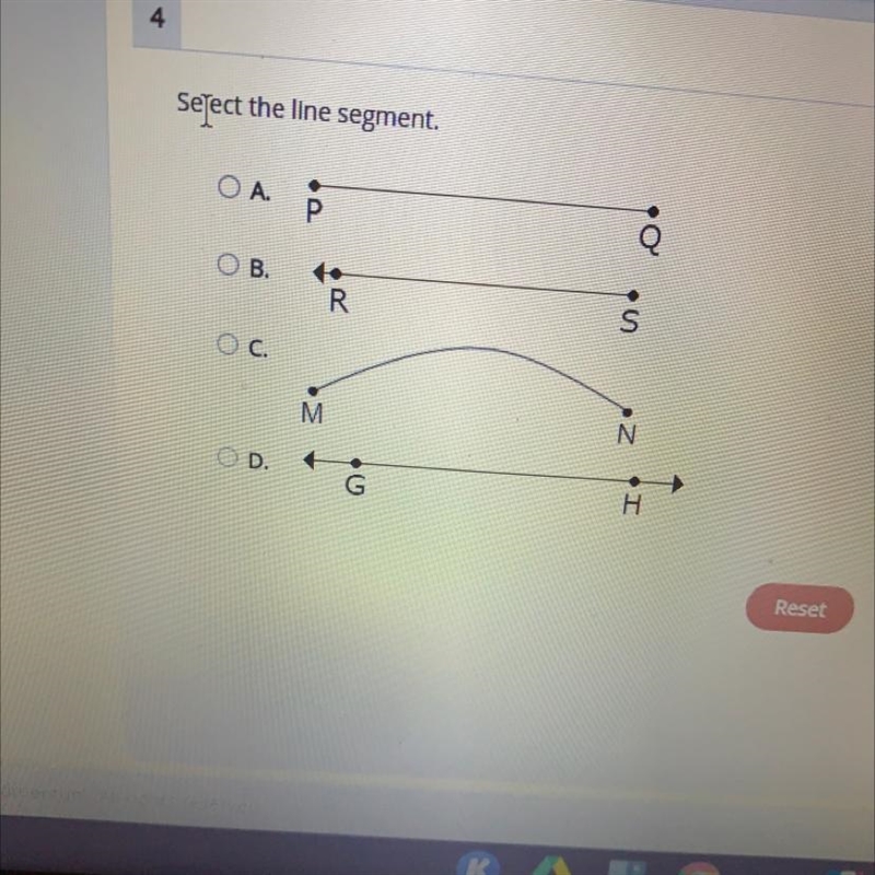 Select the line segment A. B. C. D.-example-1