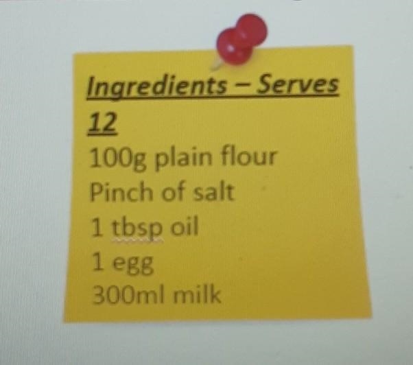 1)How many pinches of salt would be in 24 servings? 2) How many eggs would be needed-example-1