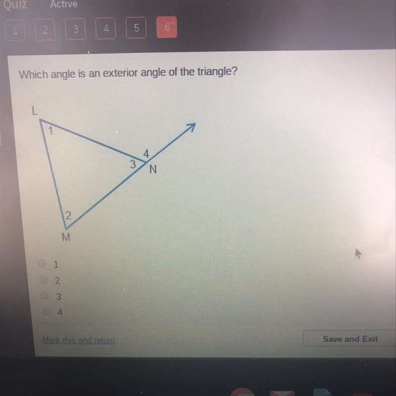 Which angle is an exterior angle of the triangle?-example-1