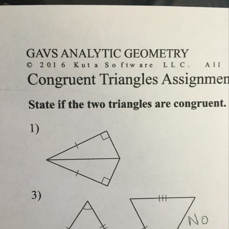 Is number one congruent? If it is how?-example-1