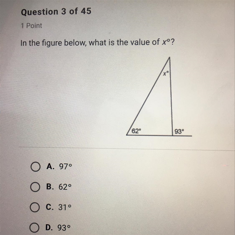 In the figure below, what is the value of xº? 62° 93°-example-1