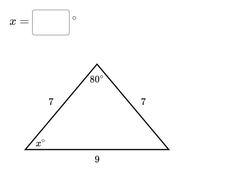 Find the value of x in the triangle shown below.-example-1