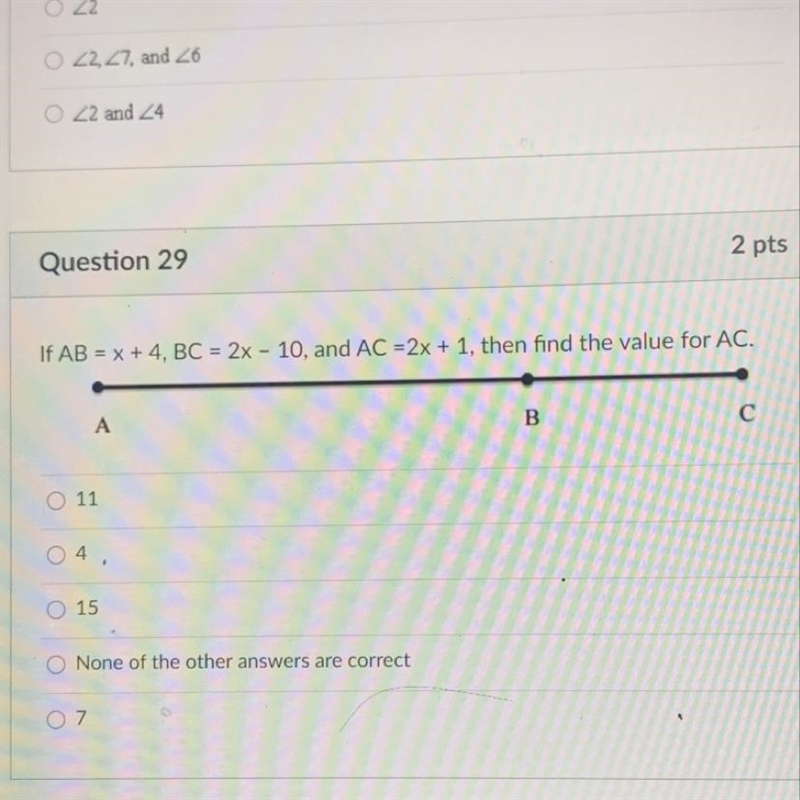 If AB = x+ 4, BC = 2x -10 and AC-example-1