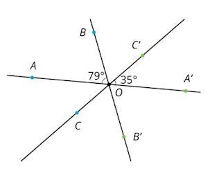 What is the measure of angle BOC'? A) 79 degrees B) 35 degrees C) 66 degrees D) 114 degrees-example-1