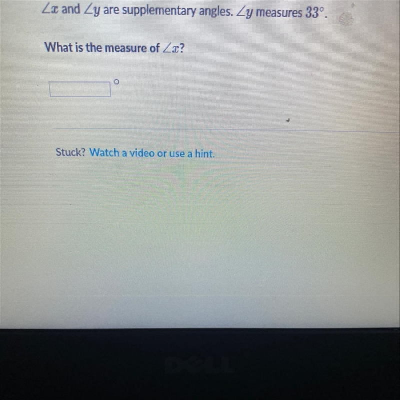 If angle y measures 33 degrees what does angle x measure?-example-1