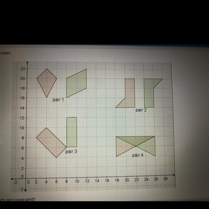 Which pair of polygons are congruent? A) pairs 1,2,3,and 4 B) pairs 1 and 4 C) pairs-example-1