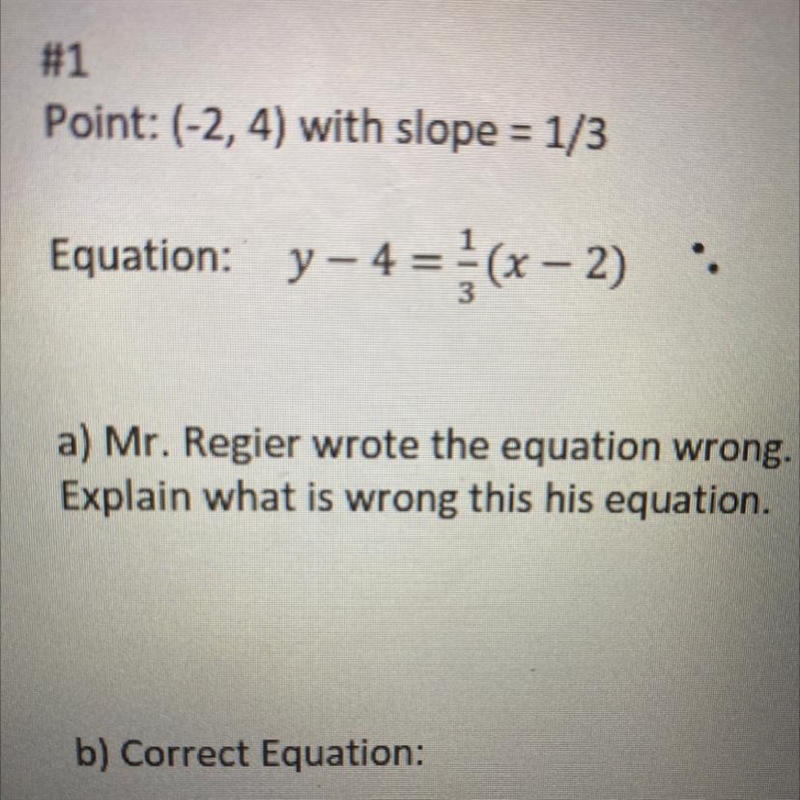 A) Mr. marc wrote the equation wrong. Explain what is wrong this his equation.-example-1