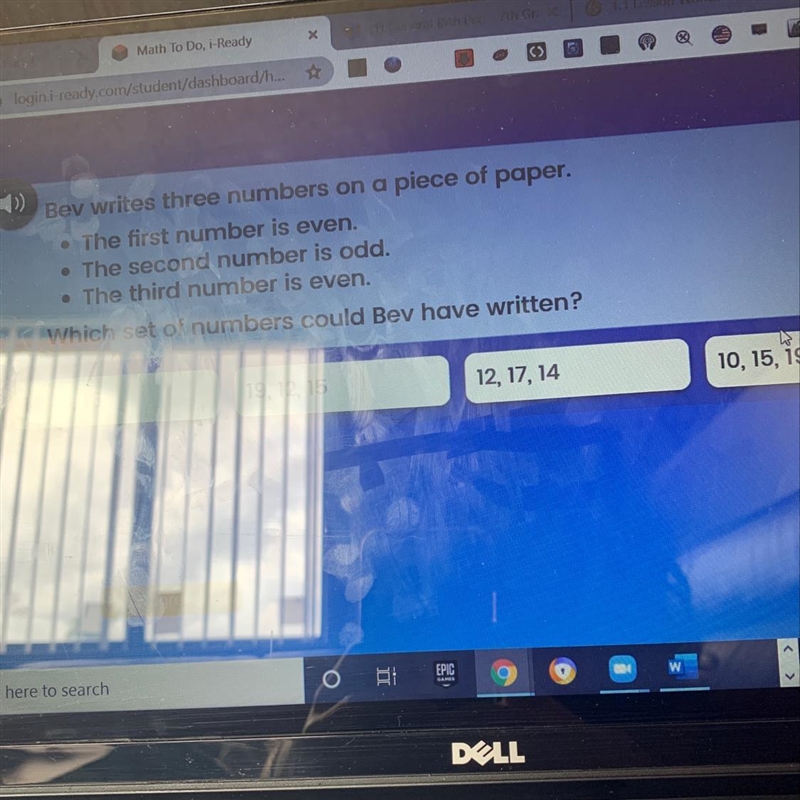 > Bev writes three numbers on a piece of paper. • The first number is even. . The-example-1