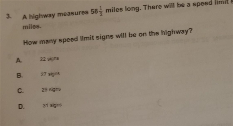 a highway measures 58 and 1/2 miles long. There will be a speed limit sign posted-example-1