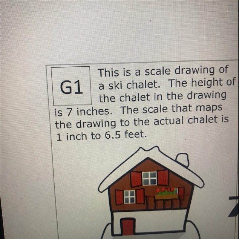 This is a scale drawing of A ski chalet. The height of the chalet in the drawing is-example-1