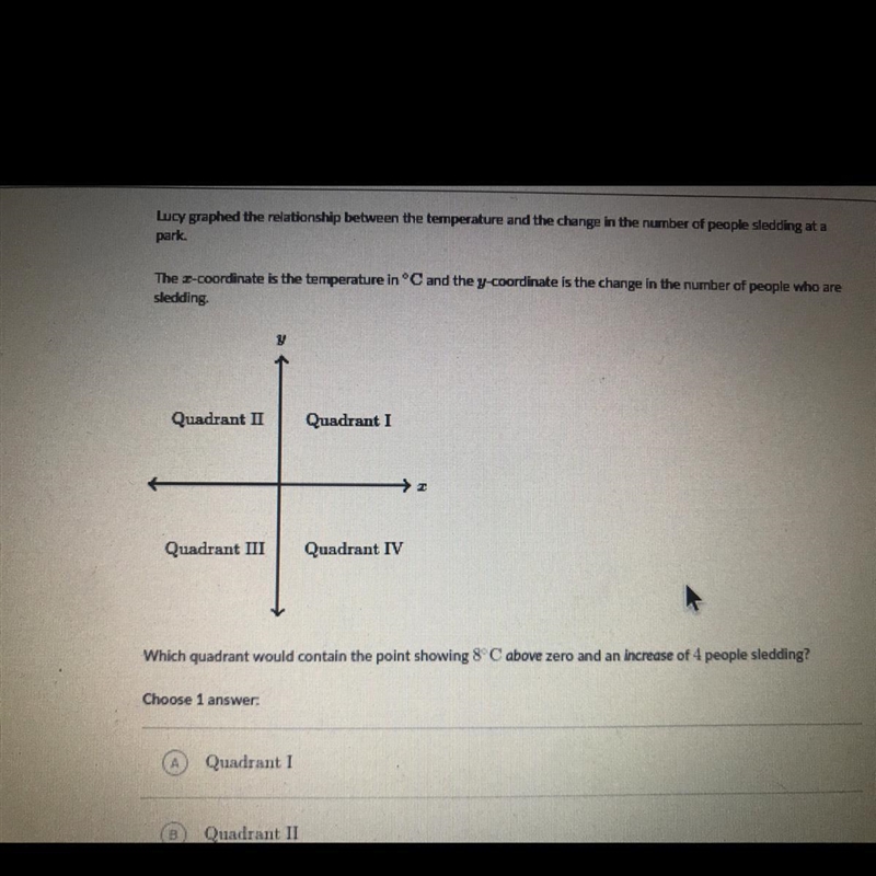 Which quadrant would contain the point of showing 8°C above zero and an increase of-example-1