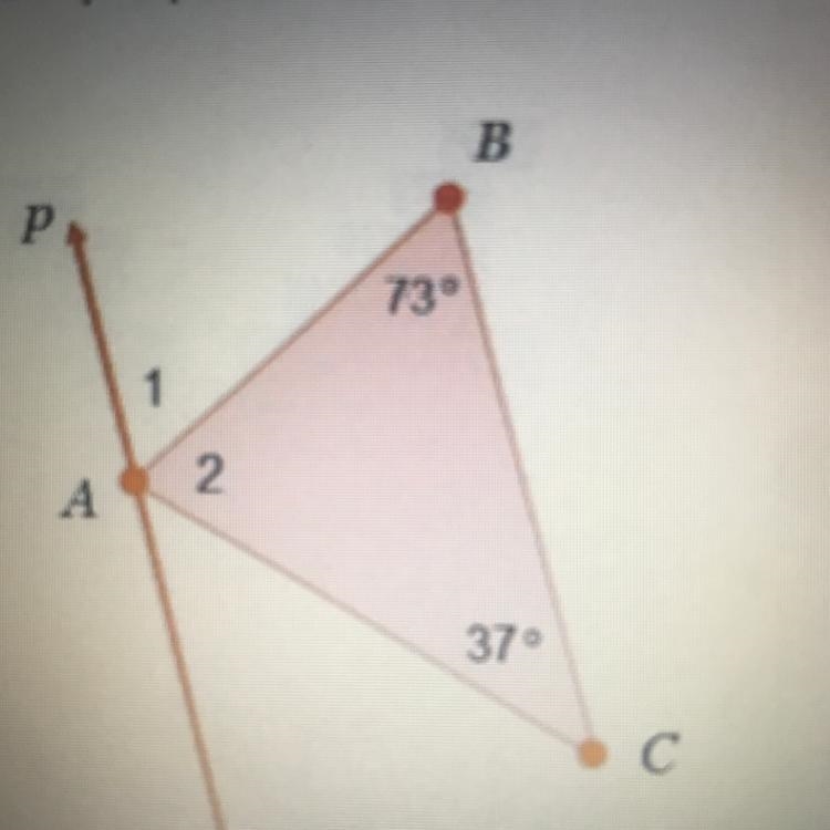 Line p is parallel to side B and C What is the measure of angle 1 in degrees?-example-1