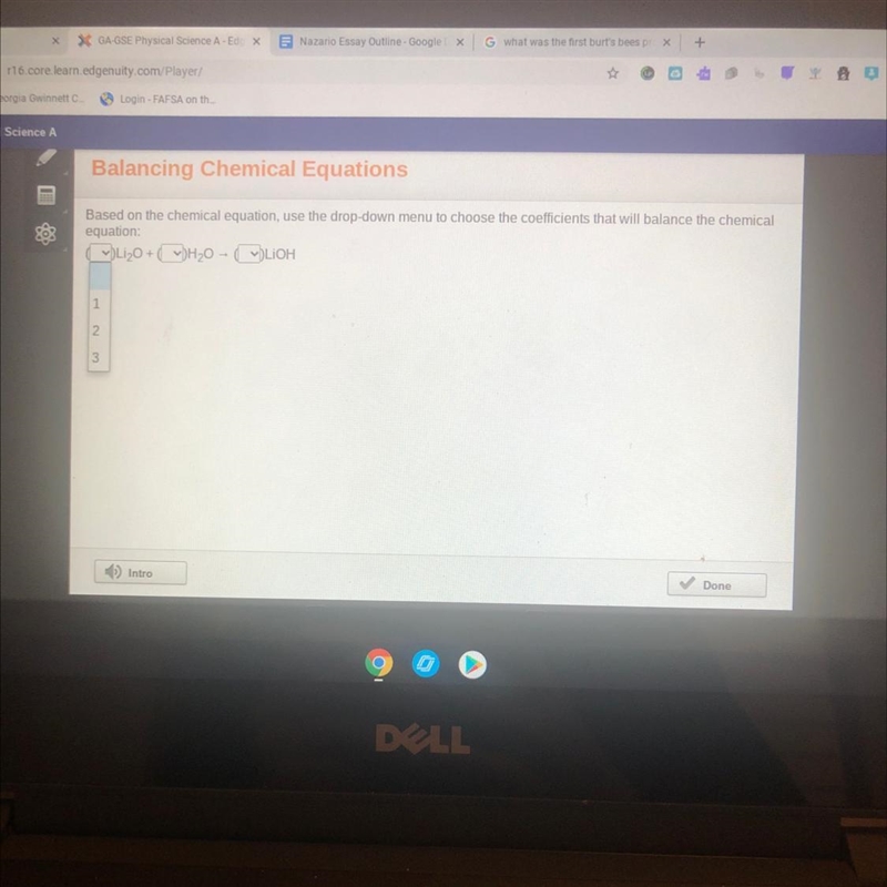 Based on the chemical equation, use the drop-down menu to choose the coefficients-example-1