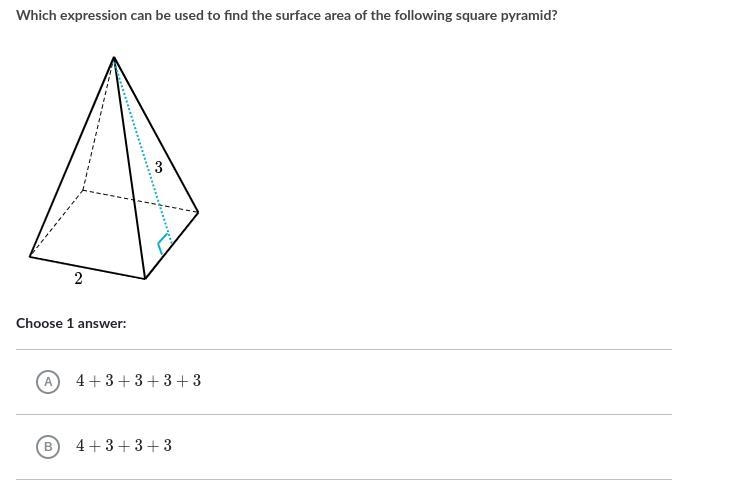 Which expression can be used to find the surface area of the following square pyramid-example-1