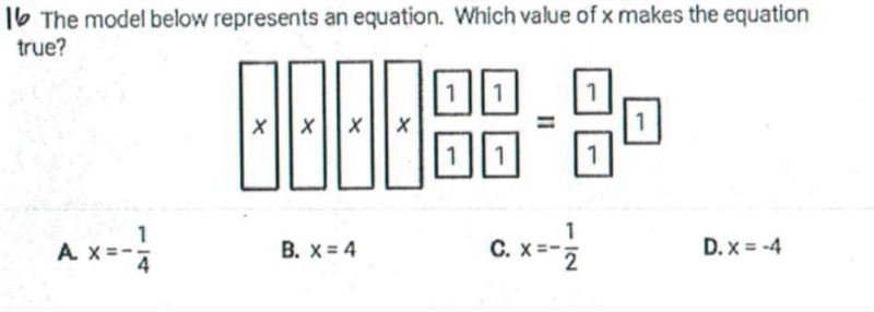 The model below represents an equation. Which value of X makes the equation true?-example-1