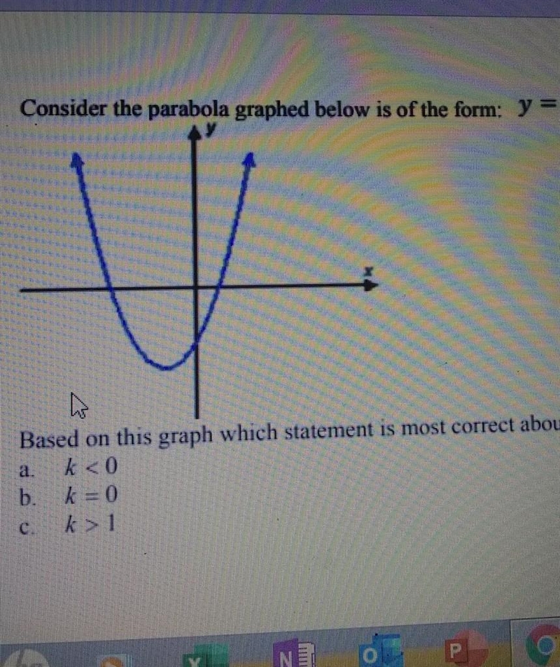 Consider the parabola graphed below is of the form y=(x-h)^2+k. based on the graph-example-1