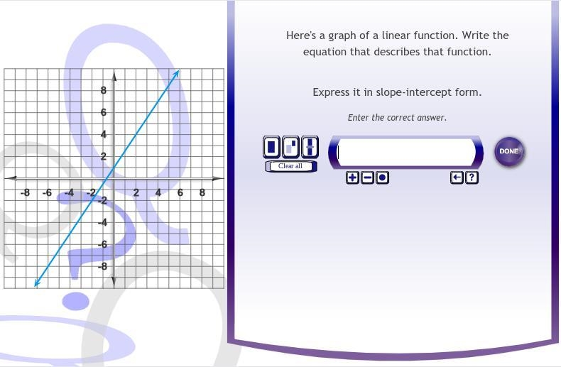 Here's a graph of a linear function. Write the equation that describes that function-example-1