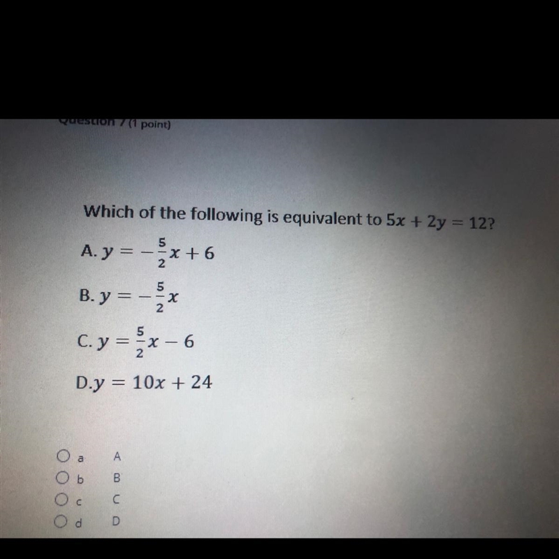 What is equivalent to 5x+2y=12-example-1