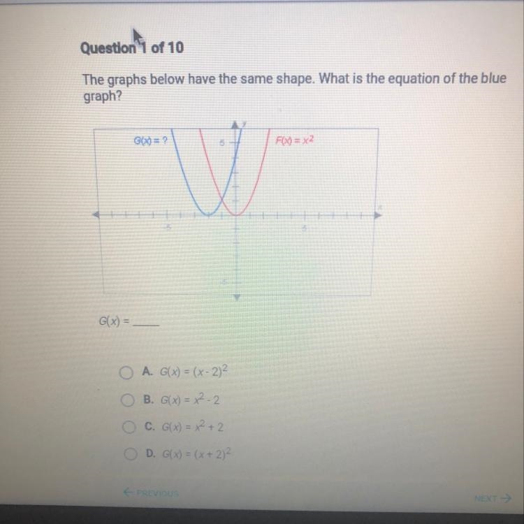 The graphs below have the same shape. What is the equation of the blue graph?-example-1