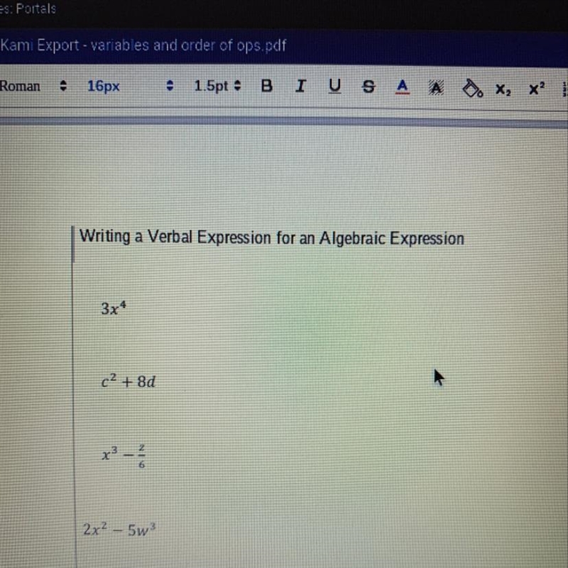 Writing a Verbal Expression for an Algebraic Expression-example-1