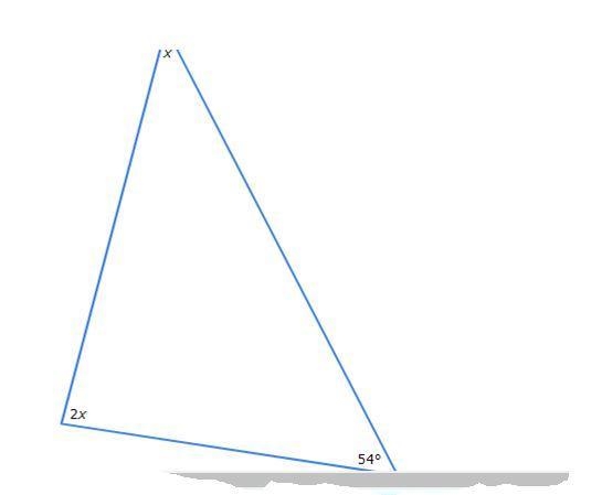 What is the value of x, when a scalene triangle's measurements are x, 2x, and 54 ?-example-1