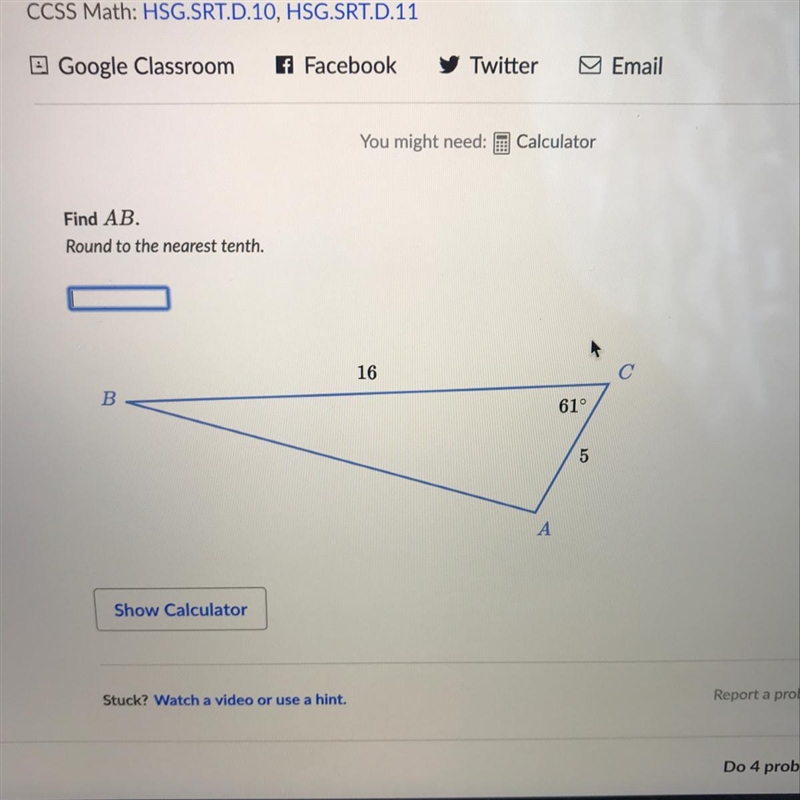 Find AB. Round to the nearest tenth. 61°-example-1