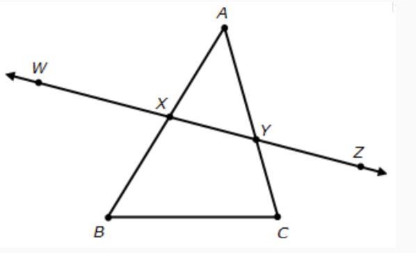 Intersects triangle ABC at points X and Y, as shown below. If m∠AYZ = 119°, m∠WXB-example-1