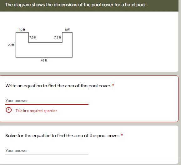 What is the equation to find the area of the pool cover solve for the equation to-example-1